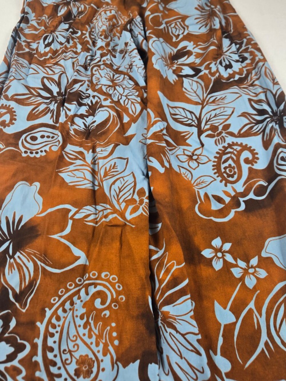 Floral Paisley Wide-Leg Pants Brown/Blue Made in Italy Size M 100% VIscose - Picture 5 of 11